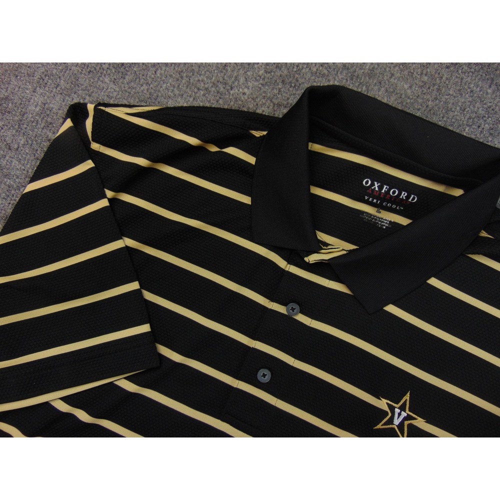 Vanderbilt CommodoresPolo Shirt Mens Large Black Tan Striped Performance Vandy